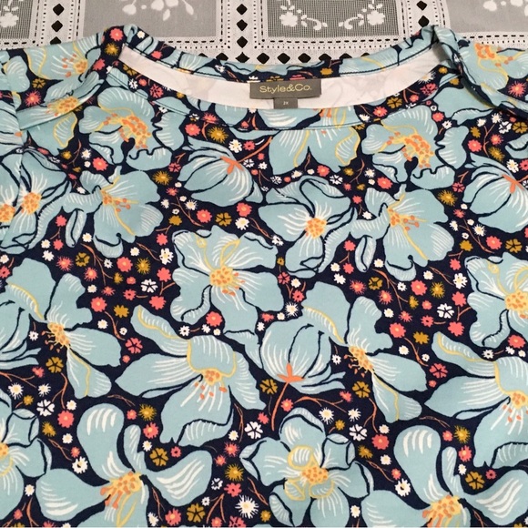 Style & Co. Womens 2X Blooming Blue Floral Printed 3/4-Sleeve Prima Cotton Top - Picture 8 of 12